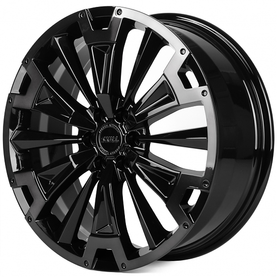 Кованые диски H250522B SKILL SV619-SV449 20 J8 ET46 6x114.3 67.1 чёрный глянцевый + полированные спи: Фото 5