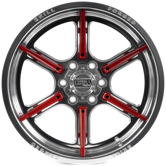 Кованые диски 250613B SKILL SD102-SV453 20 J10 ET-18 6x139.7 77.8 зеркальная полировка + красные спи: Фото 1