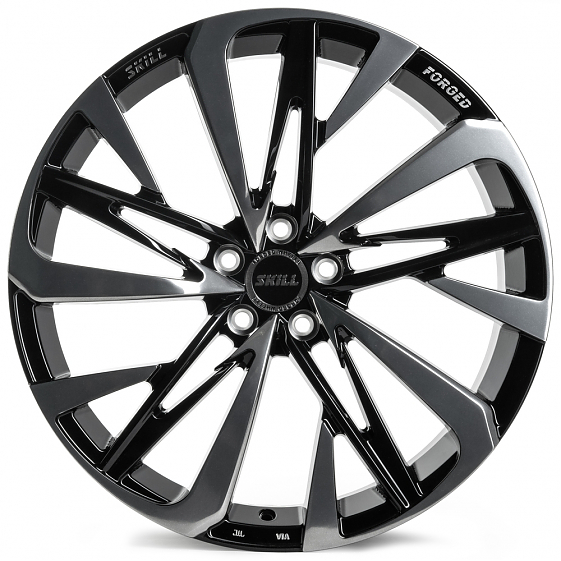 Кованые диски H240309D SKILL SL221-FG466 20 J9 ET40 5x108 63.4 чёрный глянцевый + полированные спицы: Фото 1