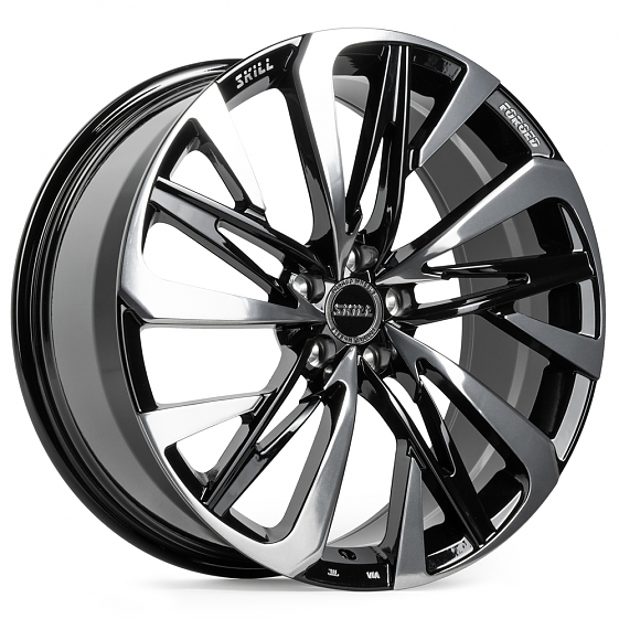 Кованые диски H240309D SKILL SL221-FG466 20 J9 ET40 5x108 63.4 чёрный глянцевый + полированные спицы: Фото 2