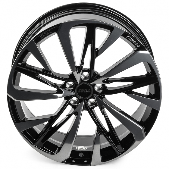 Кованые диски H240309D SKILL SL221-FG466 20 J9 ET40 5x108 63.4 чёрный глянцевый + полированные спицы: Фото 3