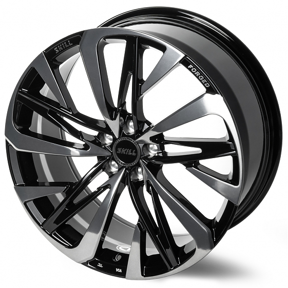 Кованые диски H240309D SKILL SL221-FG466 20 J9 ET40 5x108 63.4 чёрный глянцевый + полированные спицы: Фото 5