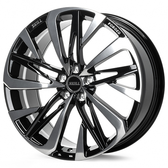 Кованые диски H240309D SKILL SL221-FG466 20 J9 ET40 5x108 63.4 чёрный глянцевый + полированные спицы: Фото 6