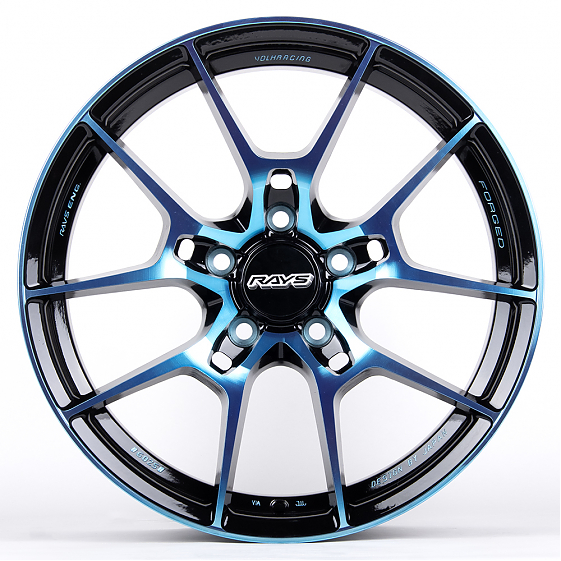 Литые диски 80852 Rays 5090X-SL043 17 J8 ET40 5x114.3 73.1 чёрный глянцевый + синий лак + полировка: Фото 1