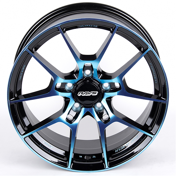 Литые диски 80852 Rays 5090X-SL043 17 J8 ET40 5x114.3 73.1 чёрный глянцевый + синий лак + полировка: Фото 3