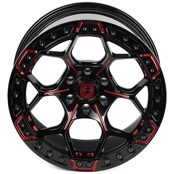 Кованые диски H241203A SKILL SV310-SB420 20 J10 ET0 6x139.7 77.8 чёрный глянцевый + красные спицы: Фото 3