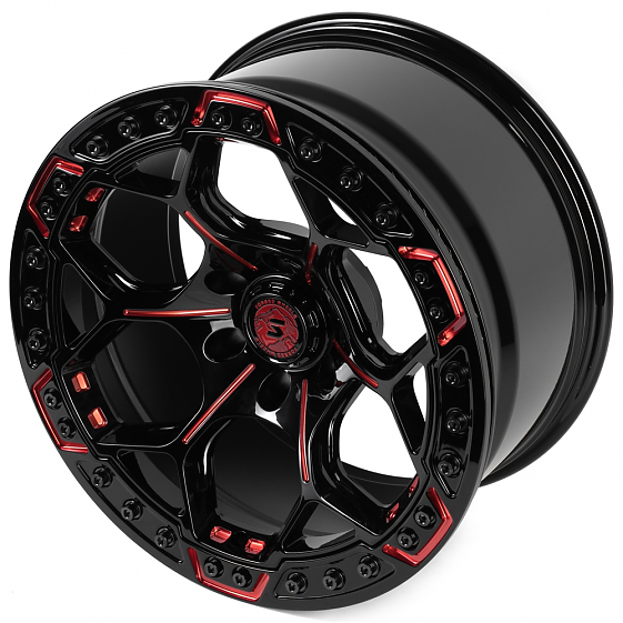 Кованые диски H260529 SKILL SV310 17 J7.5 ET0 5x127 71.6 чёрный глянцевый + красные спицы: Фото 1