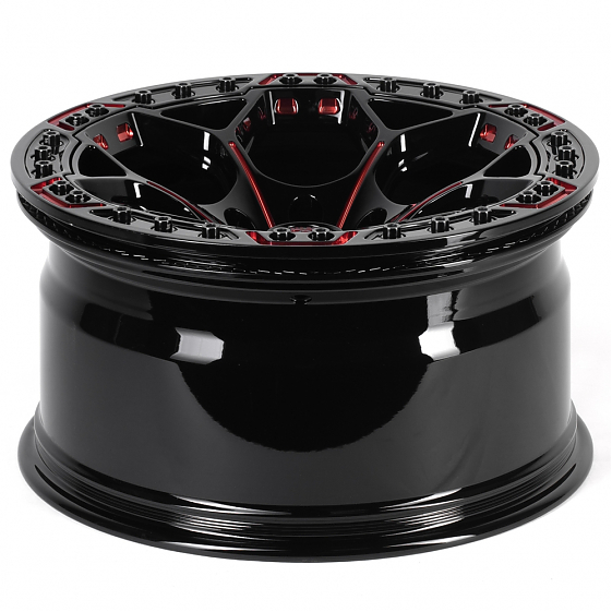 Кованые диски H260529 SKILL SV310 17 J7.5 ET0 5x127 71.6 чёрный глянцевый + красные спицы: Фото 2