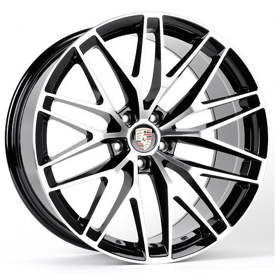 Литые диски 80977 Porsche H3086F-SL078 20 J10 ET19 5x112 66.5 чёрный глянцевый + полированные спицы: Фото 5