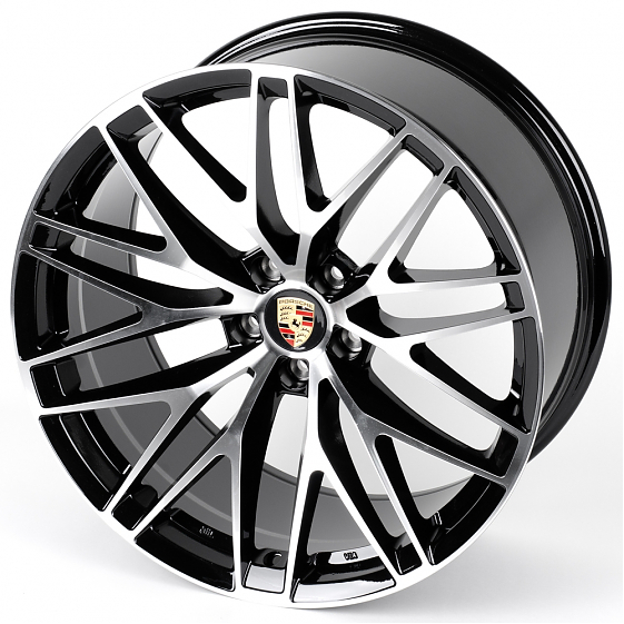 Литые диски 80977 Porsche H3086F-SL078 20 J10 ET19 5x112 66.5 чёрный глянцевый + полированные спицы: Фото 6