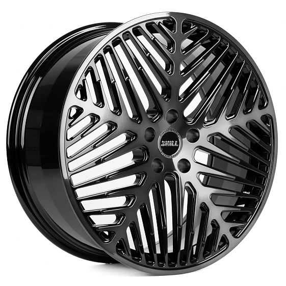 Кованые диски H231104B SKILL SL219-SL086 21 J9 ET45.5 5x120 62.5 чёрный глянцевый + полированные спи: Фото 4
