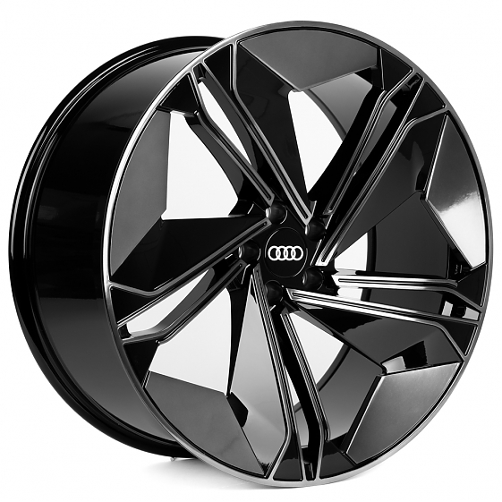Кованые диски H260124U SKILL SL518-CS444 22 J10 ET21 5x112 66.5 чёрный глянцевый + зеркальная полиро: Фото 4