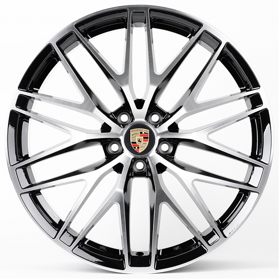 Литые диски 80976 Porsche H3086F-SL076 20 J9 ET26 5x112 66.5 чёрный глянцевый + полированные спицы: Фото 1