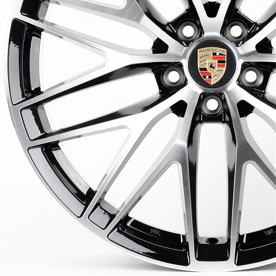Литые диски 80976 Porsche H3086F-SL076 20 J9 ET26 5x112 66.5 чёрный глянцевый + полированные спицы: Фото 2