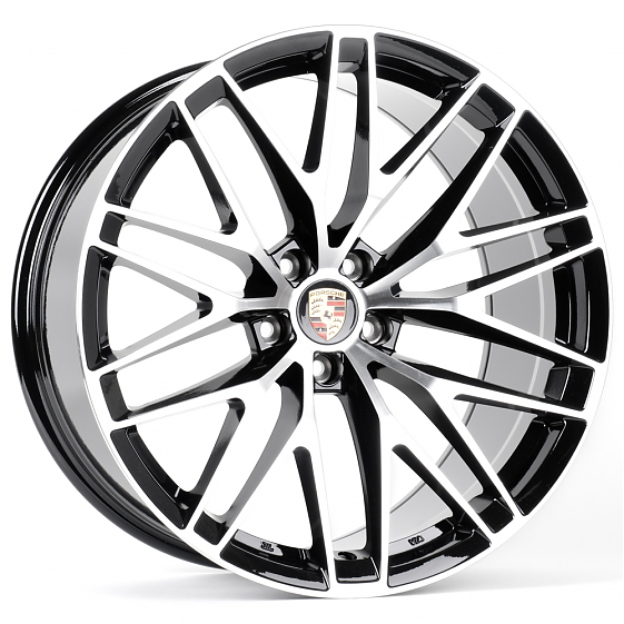 Литые диски 80976 Porsche H3086F-SL076 20 J9 ET26 5x112 66.5 чёрный глянцевый + полированные спицы: Фото 4