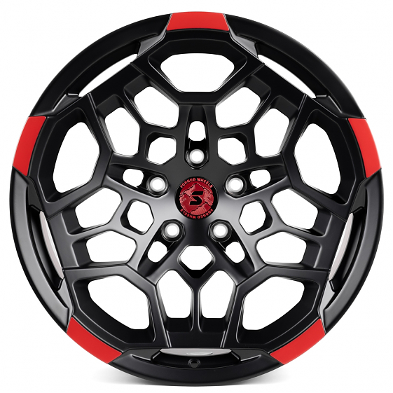 Кованые диски H240307V SKILL SV171-SV308 20 J10 ET-10 5x127 71.5 чёрный матовый + красный обод: Фото 1