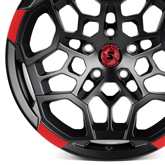 Кованые диски H240307V SKILL SV171-SV308 20 J10 ET-10 5x127 71.5 чёрный матовый + красный обод: Фото 2
