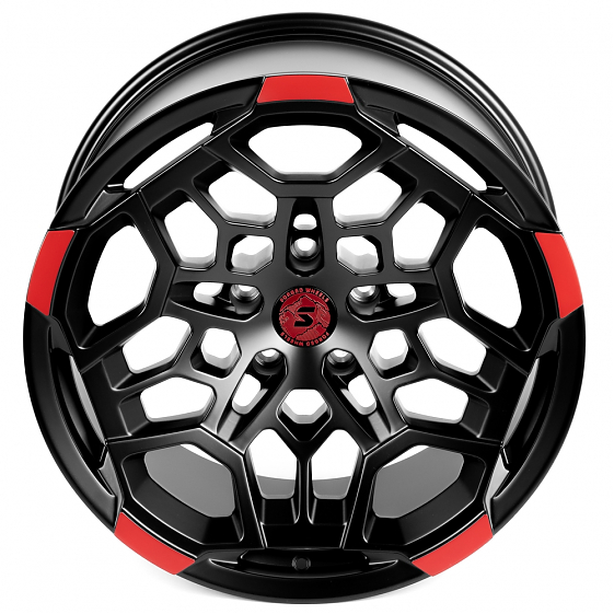 Кованые диски H231030V SKILL SV171-SV308 20 J10 ET-10 5x127 71.5 чёрный матовый + красные спицы: Фото 3