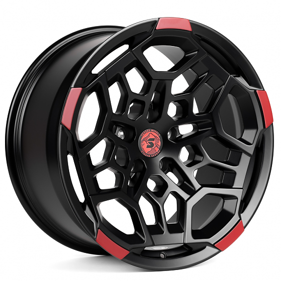 Кованые диски H240307V SKILL SV171-SV308 20 J10 ET-10 5x127 71.5 чёрный матовый + красный обод: Фото 3