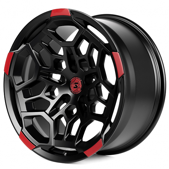 Кованые диски H240307V SKILL SV171-SV308 20 J10 ET-10 5x127 71.5 чёрный матовый + красный обод: Фото 5