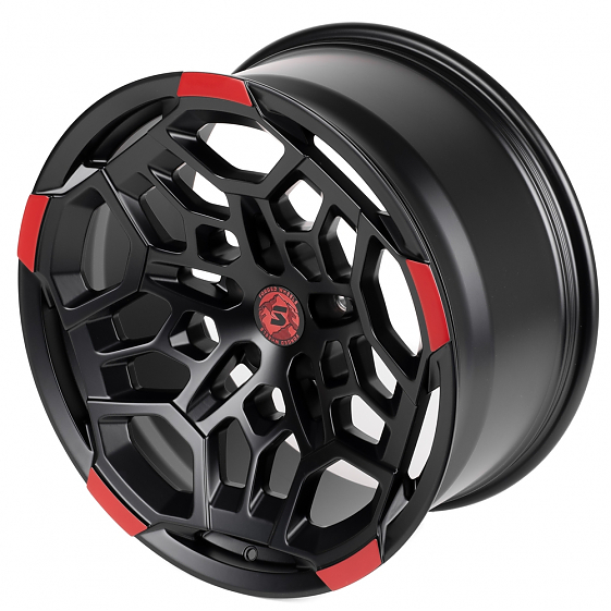Кованые диски H240307V SKILL SV171-SV308 20 J10 ET-10 5x127 71.5 чёрный матовый + красный обод: Фото 6