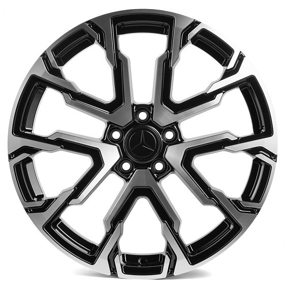 Кованые диски 231027K SL379-DS204 19 J8.5 ET48 5x112 66.6 чёрный глянцевый + полированные спицы: Фото 1