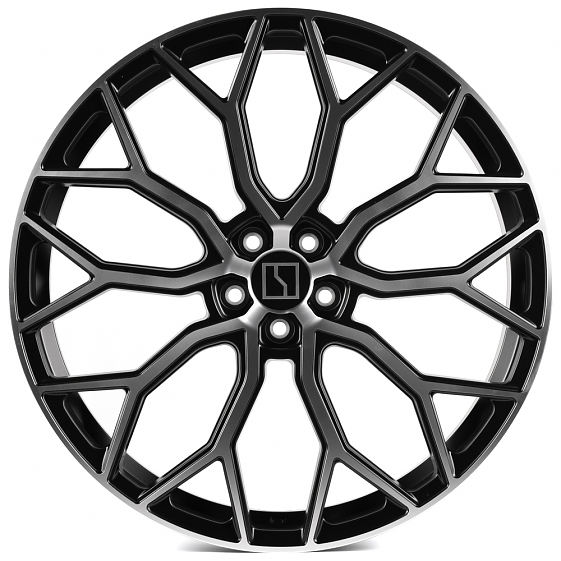 Кованые диски H240923B SL222-DS236 22 J9.5 ET48 5x108 63.4 чёрный глянцевый + полированные спицы: Фото 1