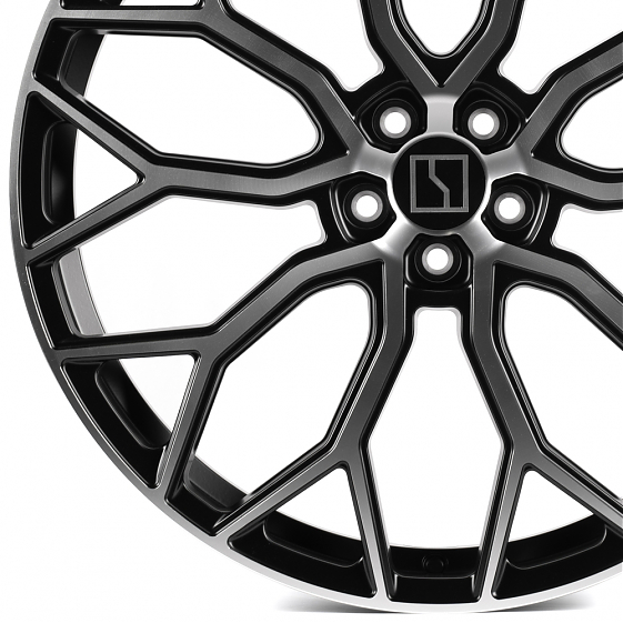 Кованые диски H240923B SL222-DS236 22 J9.5 ET48 5x108 63.4 чёрный глянцевый + полированные спицы: Фото 2
