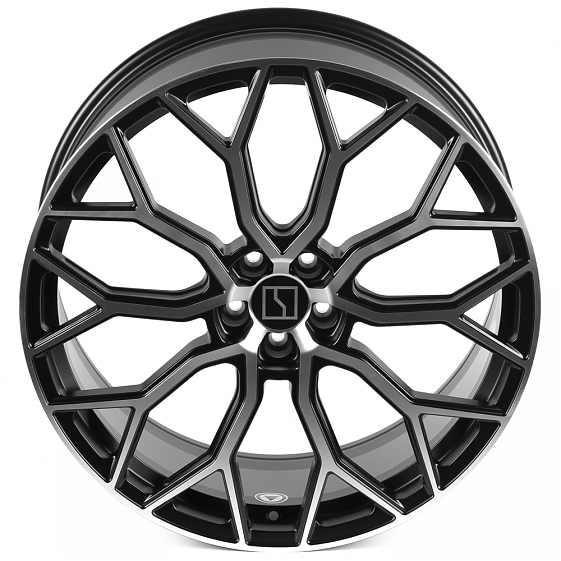 Кованые диски H240923B SL222-DS236 22 J9.5 ET48 5x108 63.4 чёрный глянцевый + полированные спицы: Фото 3