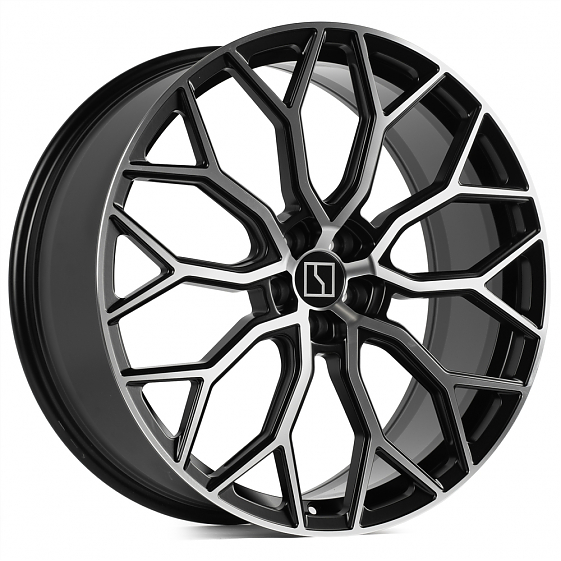 Кованые диски H240923B SL222-DS236 22 J9.5 ET48 5x108 63.4 чёрный глянцевый + полированные спицы: Фото 4