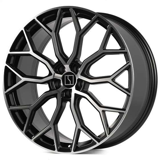 Кованые диски H240923B SL222-DS236 22 J9.5 ET48 5x108 63.4 чёрный глянцевый + полированные спицы: Фото 5