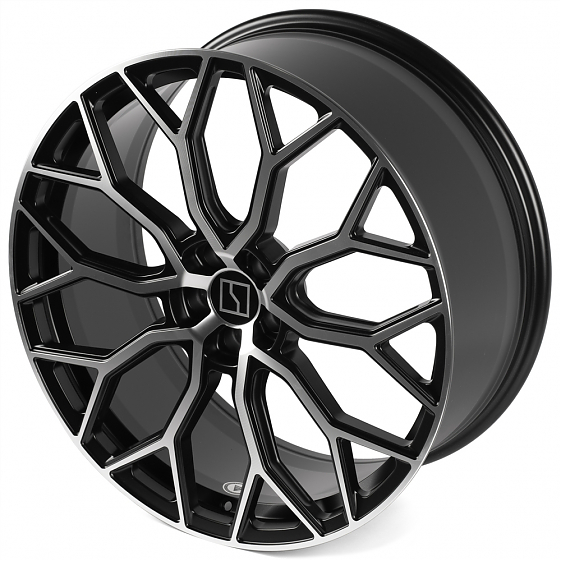 Кованые диски H240923B SL222-DS236 22 J9.5 ET48 5x108 63.4 чёрный глянцевый + полированные спицы: Фото 6