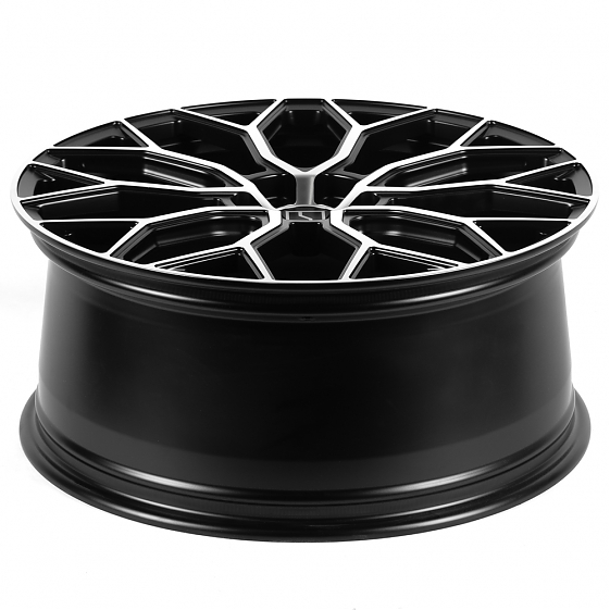 Кованые диски H240923B SL222-DS236 22 J9.5 ET48 5x108 63.4 чёрный глянцевый + полированные спицы: Фото 7