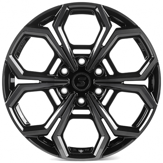 Кованые диски H241229E SKILL SV111-SB563 20 J9 ET50 6x139.7 95.1 чёрный глянцевый + полированные спи: Фото 1