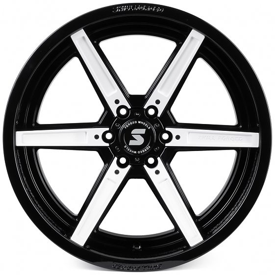 Кованые диски H240326H SKILL SD102-SL101 22 J12 ET-44 6x139.7 77.8 чёрный глянцевый + белые декорати: Фото 1