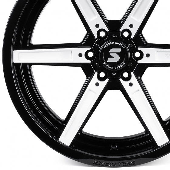 Кованые диски H240326H SKILL SD102-SL101 22 J12 ET-44 6x139.7 77.8 чёрный глянцевый + белые декорати: Фото 2