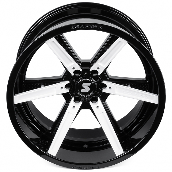 Кованые диски H240326H SKILL SD102-SL101 22 J12 ET-44 6x139.7 77.8 чёрный глянцевый + белые декорати: Фото 3