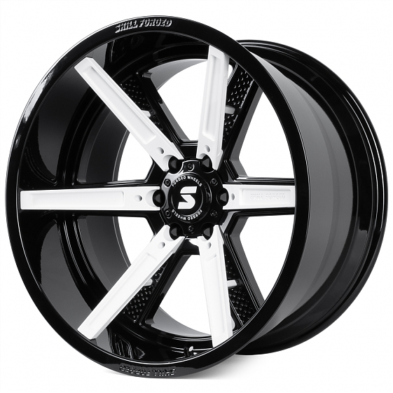 Кованые диски H240326H SKILL SD102-SL101 22 J12 ET-44 6x139.7 77.8 чёрный глянцевый + белые декорати: Фото 4