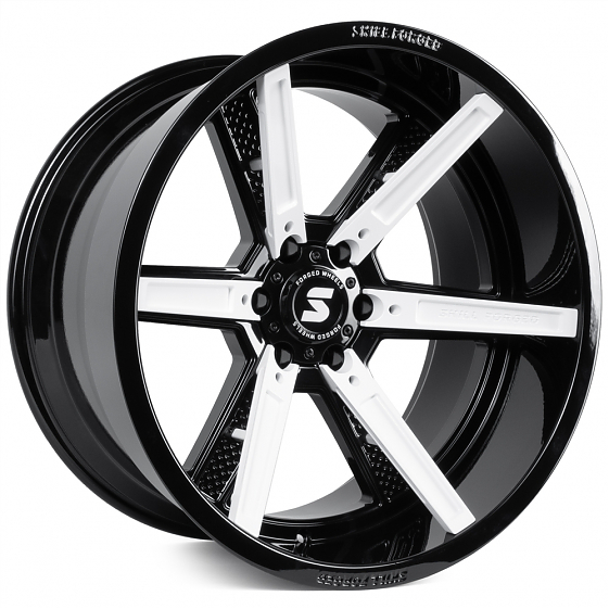 Кованые диски H240326H SKILL SD102-SL101 22 J12 ET-44 6x139.7 77.8 чёрный глянцевый + белые декорати: Фото 6
