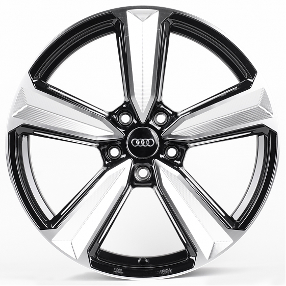 Литые диски 81061 Audi DQ018-SB393 18 J8 ET35 5x112 66.6 чёрный глянцевый + полированные спицы: Фото 1