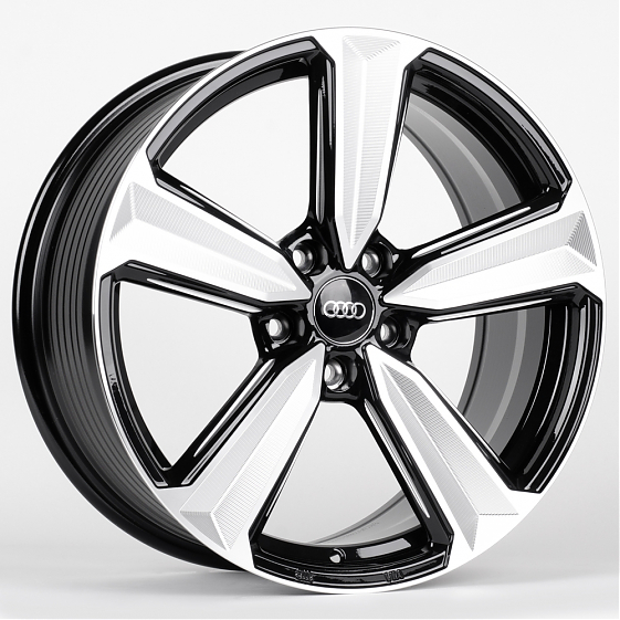 Литые диски 81061 Audi DQ018-SB393 18 J8 ET35 5x112 66.6 чёрный глянцевый + полированные спицы: Фото 4