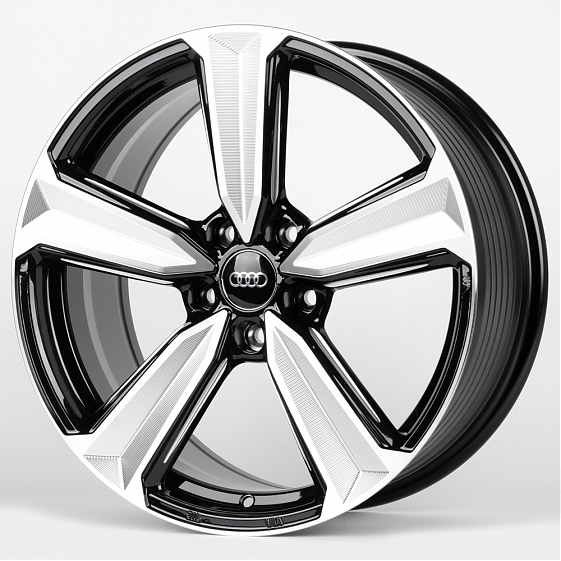 Литые диски 81061 Audi DQ018-SB393 18 J8 ET35 5x112 66.6 чёрный глянцевый + полированные спицы: Фото 5