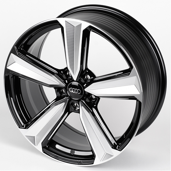 Литые диски 81061 Audi DQ018-SB393 18 J8 ET35 5x112 66.6 чёрный глянцевый + полированные спицы: Фото 6