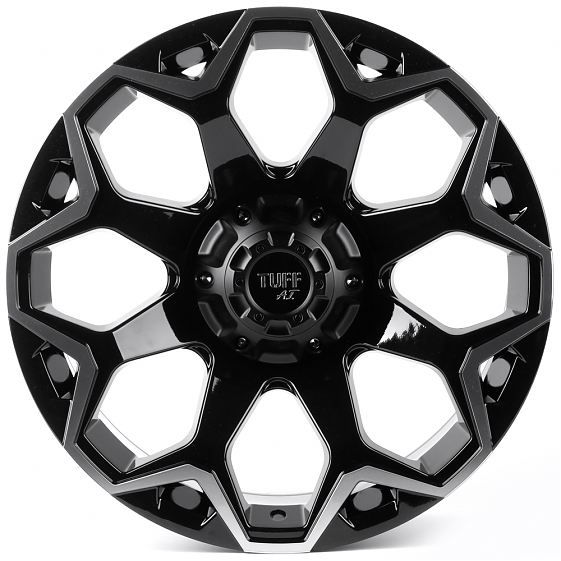 Литые диски 81411 TUFF 82743-FG466 20 J9 ET15 6x139.7 106.1 чёрный глянцевый + полированные спицы + : Фото 1