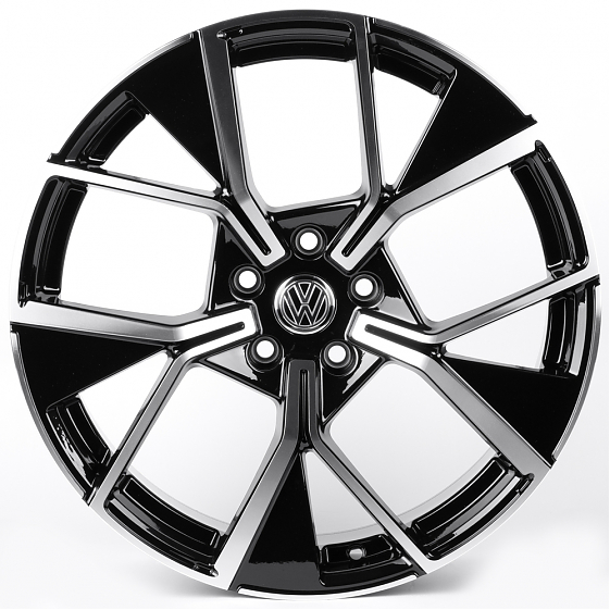 Литые диски 82532 Volkswagen F9010 19 J8.5 ET40 5x112 57.1 чёрный глянцевый + полированные спицы: Фото 1