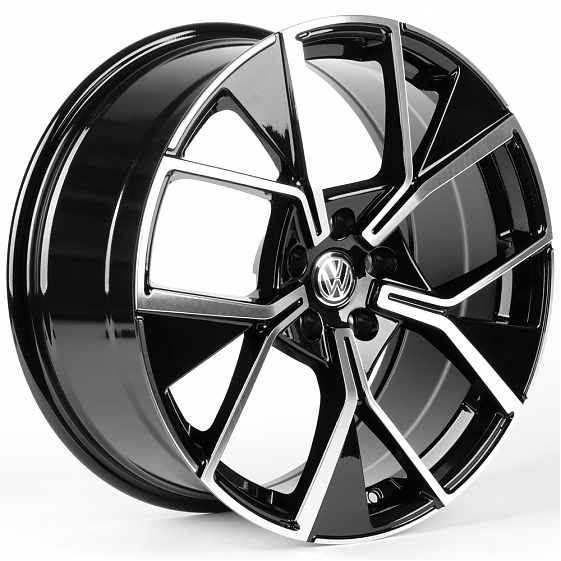 Литые диски 82532 Volkswagen F9010 19 J8.5 ET40 5x112 57.1 чёрный глянцевый + полированные спицы: Фото 4