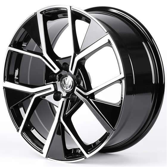 Литые диски 82532 Volkswagen F9010 19 J8.5 ET40 5x112 57.1 чёрный глянцевый + полированные спицы: Фото 5