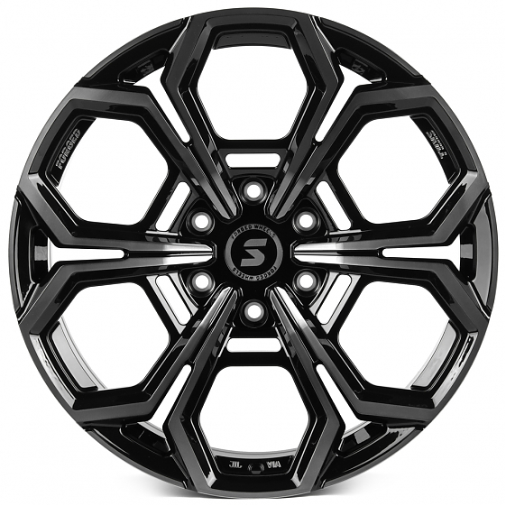 Кованые диски H241206Y SKILL SV111-SL221 20 J9 ET19 6x139.7 77.8 чёрный глянцевый + полированные спи: Фото 1