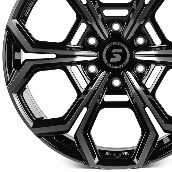 Кованые диски H241206Y SKILL SV111-SL221 20 J9 ET19 6x139.7 77.8 чёрный глянцевый + полированные спи: Фото 2