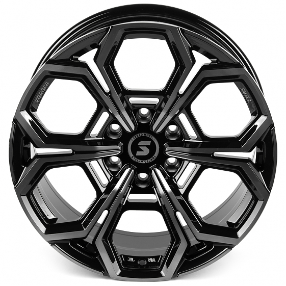 Кованые диски H241206Y SKILL SV111-SL221 20 J9 ET19 6x139.7 77.8 чёрный глянцевый + полированные спи: Фото 3